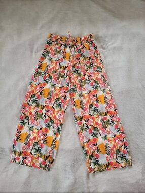 C&C California Womens Small Linen Pants Tropical Wide Leg Beach Cruise Resort
